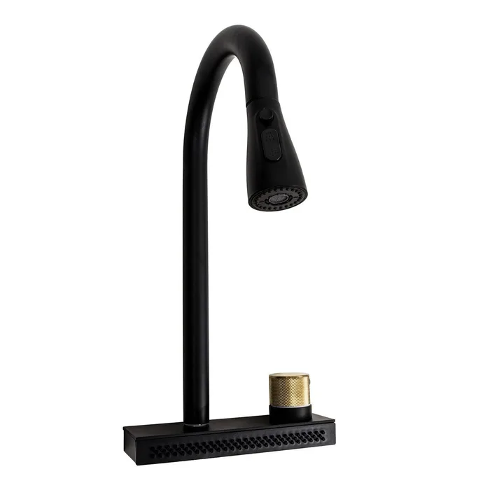 ZS86 Waterfall Kitchen Faucet Set (Waterfall) Platinum (Black)