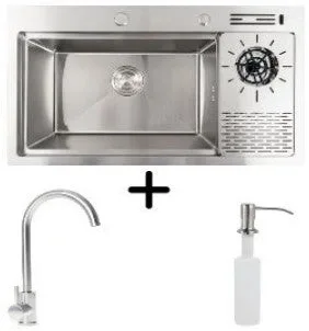 Kitchen Sink Set Zelto 7846 Platinum Inox & kitchen faucet 56 NESP Inox