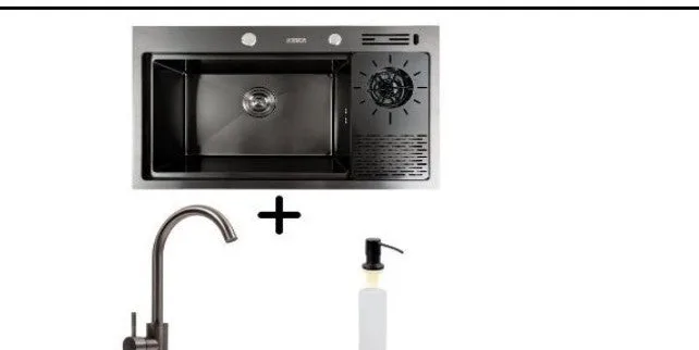Kitchen Sink Set Zelto 7846 Platinum PVD Black & kitchen faucet FC-4 PVD Black