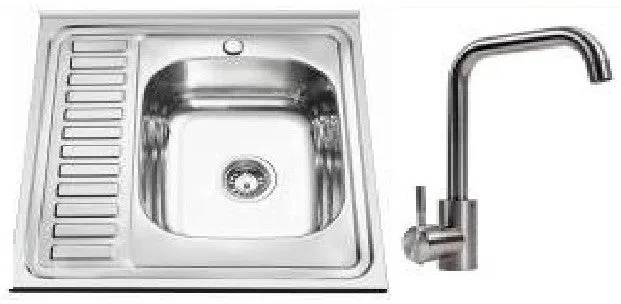 Kitchen Sink Set Zelto 6060 R Satin 0,7/160 & kitchen faucet NS02A
