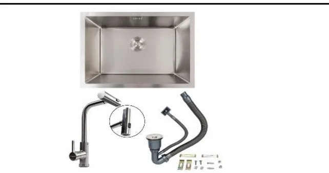 Σετ Νεροχύτης κουζίνας Zelto 5843 Inox (Υποκαθήμενος) & μπαταρία κουζίνας Inox XK08A