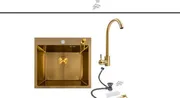 Σετ Νεροχύτης κουζίνας Zelto 5050 PVD Gold 3.00mm/0.8mm & μπαταρία κουζίνας JW449 Gold — 1