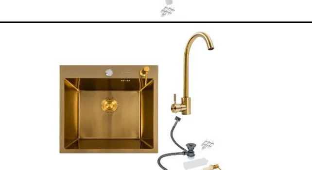 Kitchen Sink Set Zelto 5050 PVD Gold 3.00mm/0.8mm & kitchen faucet JW449 Gold