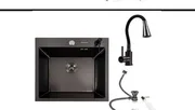 Σετ Νεροχύτης κουζίνας Zelto 5050 PVD Black 3.00mm/0.8mm & μπαταρία κουζίνας BG76 — 2