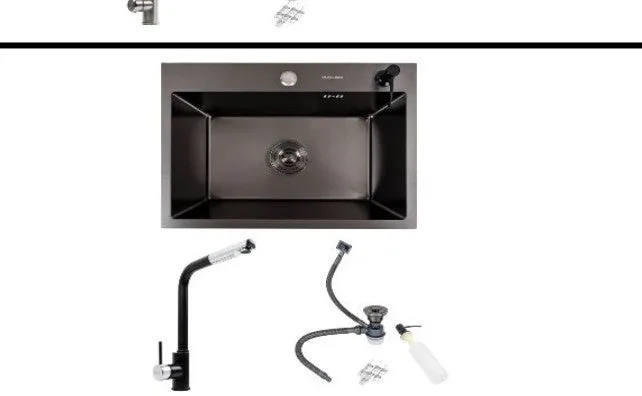 Kitchen Sink Set Zelto 5843 PVD Black 3.00mm/0.8mm & kitchen faucet Q411MB