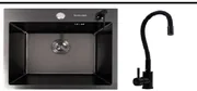 Σετ Νεροχύτης κουζίνας Zelto 7050 PVD Black 3.00mm/0.8mm & μπαταρία κουζίνας NES-ZZ45 με εύκαμπτο ρουξούνι — 1