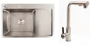 Kitchen Sink Set Zelto 6550L Inox 3.00mm/1.00mm & kitchen faucet FC-1 with detachable shower — 1