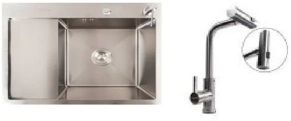 Σετ Νεροχύτης κουζίνας Zelto CM6550 R Inox & μπαταρία κουζίνας XK08A Inox