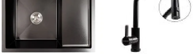Kitchen Sink Set Zelto 6550 L PVD Black & kitchen faucet XK09B Black