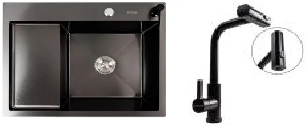 Σετ Νεροχύτης κουζίνας Zelto 6550 R PVD Black & μπαταρία κουζίνας XK09B Black